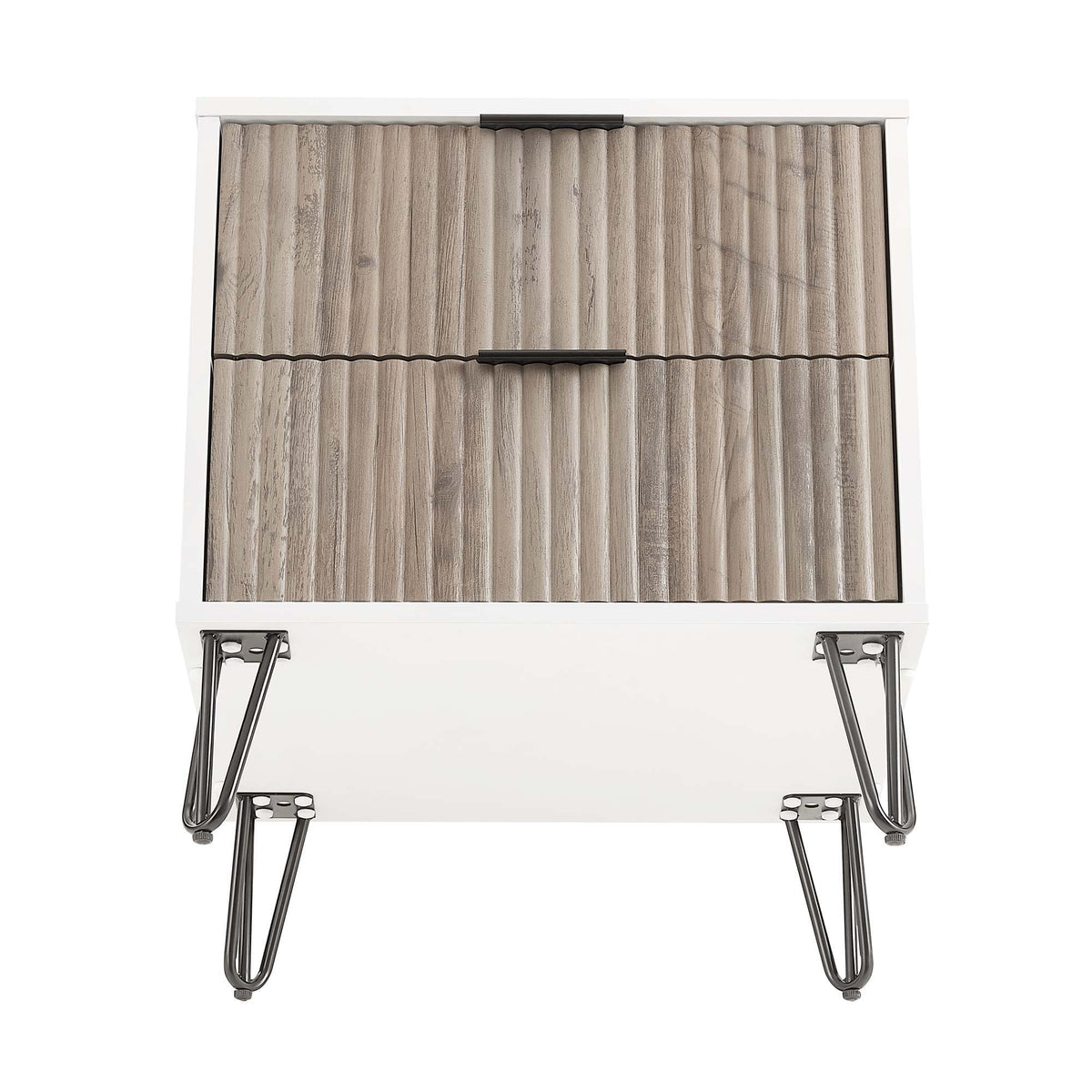 Dumbo - Fluted Nightstand With 2 Drawers - Gray / White