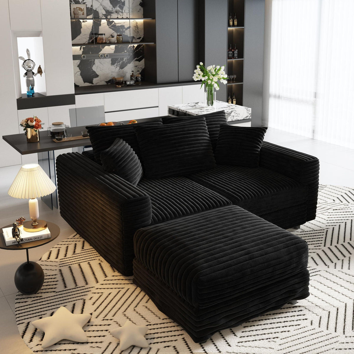 Deep Seat Convertible Sofa With Soft Pillows And Ottomans