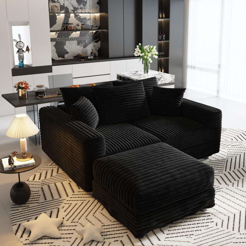 Convertible Deep Seat Sofa With Soft Pillows And Ottomans