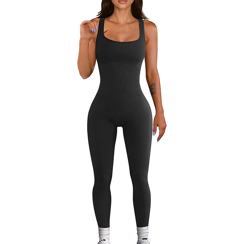Women's Sleeveless Spandex Workout Bodysuit – Fitted One-Piece Athletic Tank