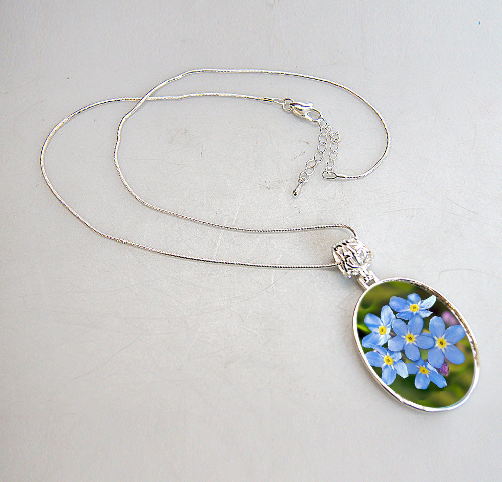 Forget-Me-Not Alaska Silver-Plated Mother of Pearl Jewelry Pendant Necklace - 44158