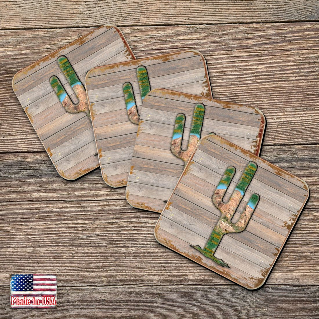 Cactus Wooden Cork Coasters Gift Set of 4 by Nature Wonders - Nature Wildlife Decor  - 8199416C-S4