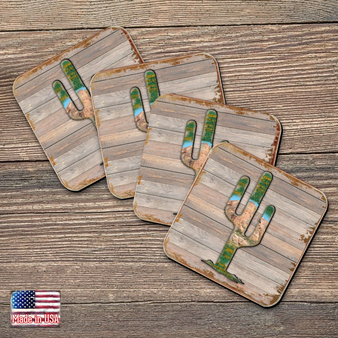 Cactus Wooden Cork Coasters Gift Set of 4 by Nature Wonders - Nature Wildlife Decor  - 8199416C-S4