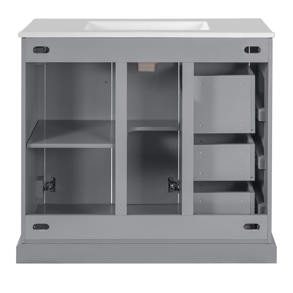 Bathroom Vanity With Sink, Soft Close Doors, Adjustable Shelf & 3 Drawers