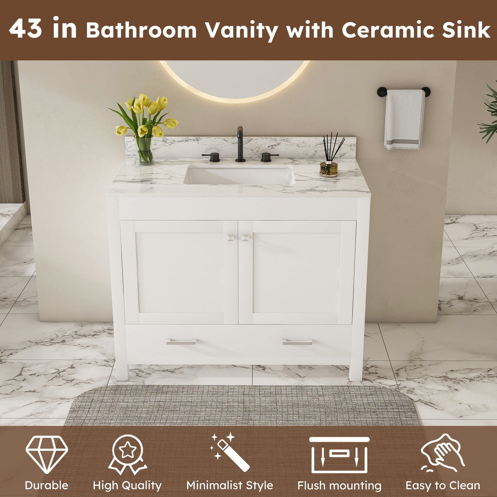 43" Bathroom Vanity Multi Functional Cabinet - White