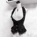 Dark Gothic-style Black Lace Halter Vest For Women