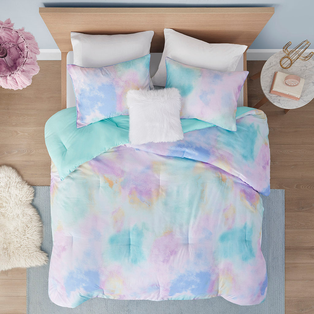 Twin/Twin XL Watercolor Tie Dye Printed Comforter Set with Throw Pillow