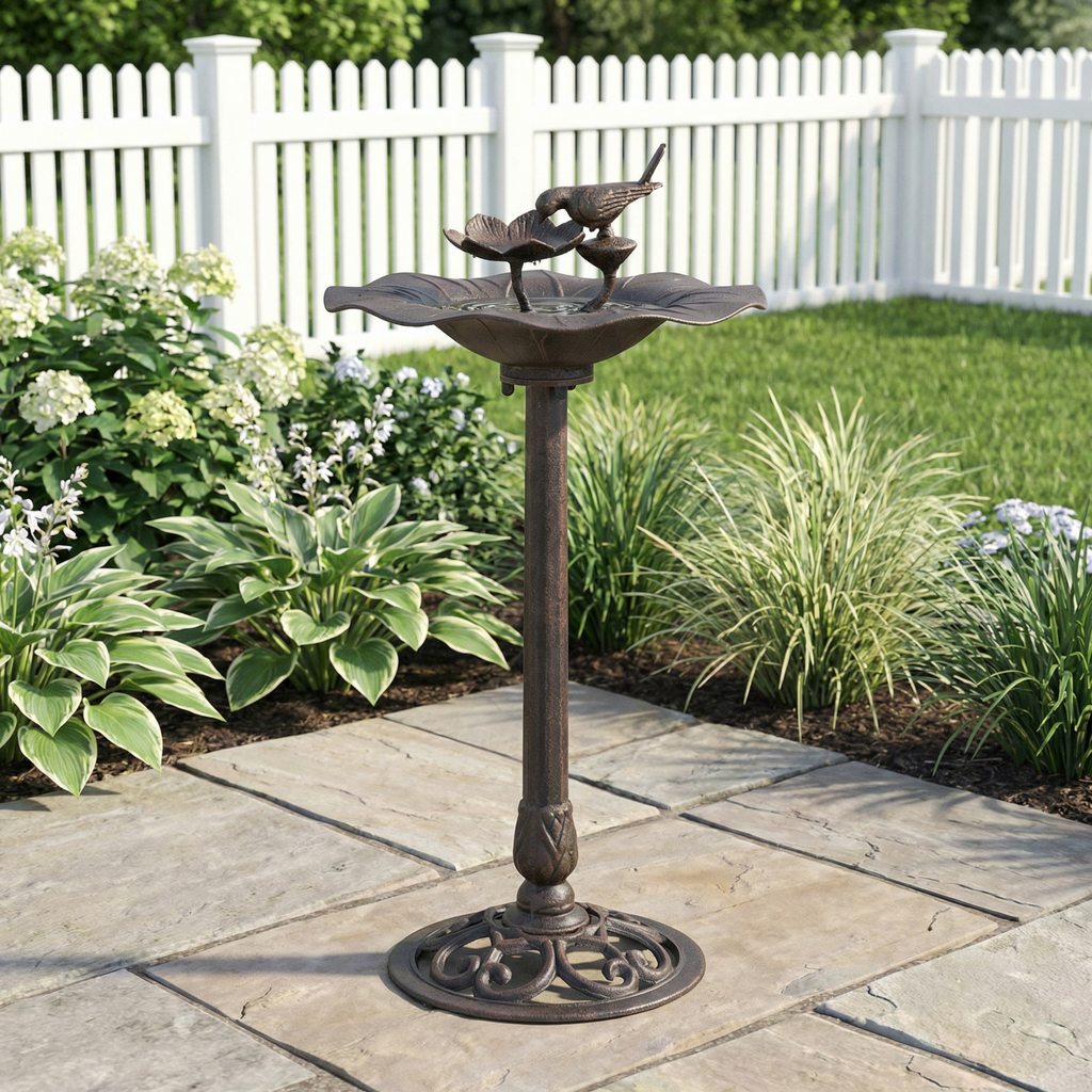 Lancaster Outdoor Aluminum and Iron Top Bird Bath with Iron Base, Bronze