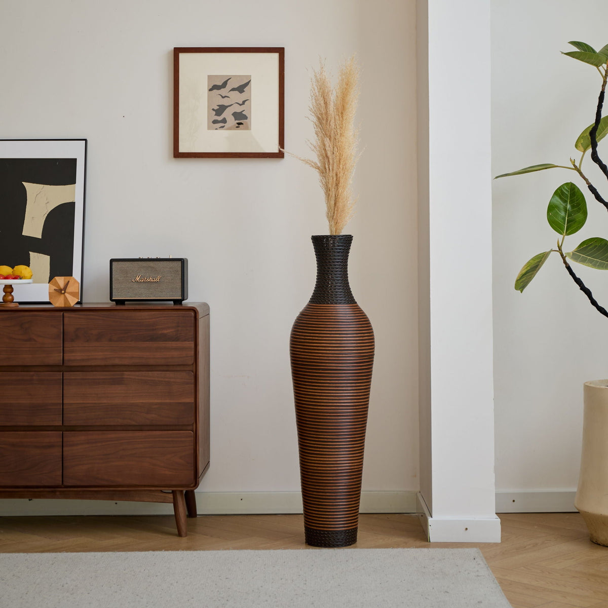 Tall Standing Designer Floor Vases With Elegant 2 Tone Finishes Ideal For Decorating Living Rooms, Bedrooms, Entryways Perfect For Decorating Your Home - Black / Gray