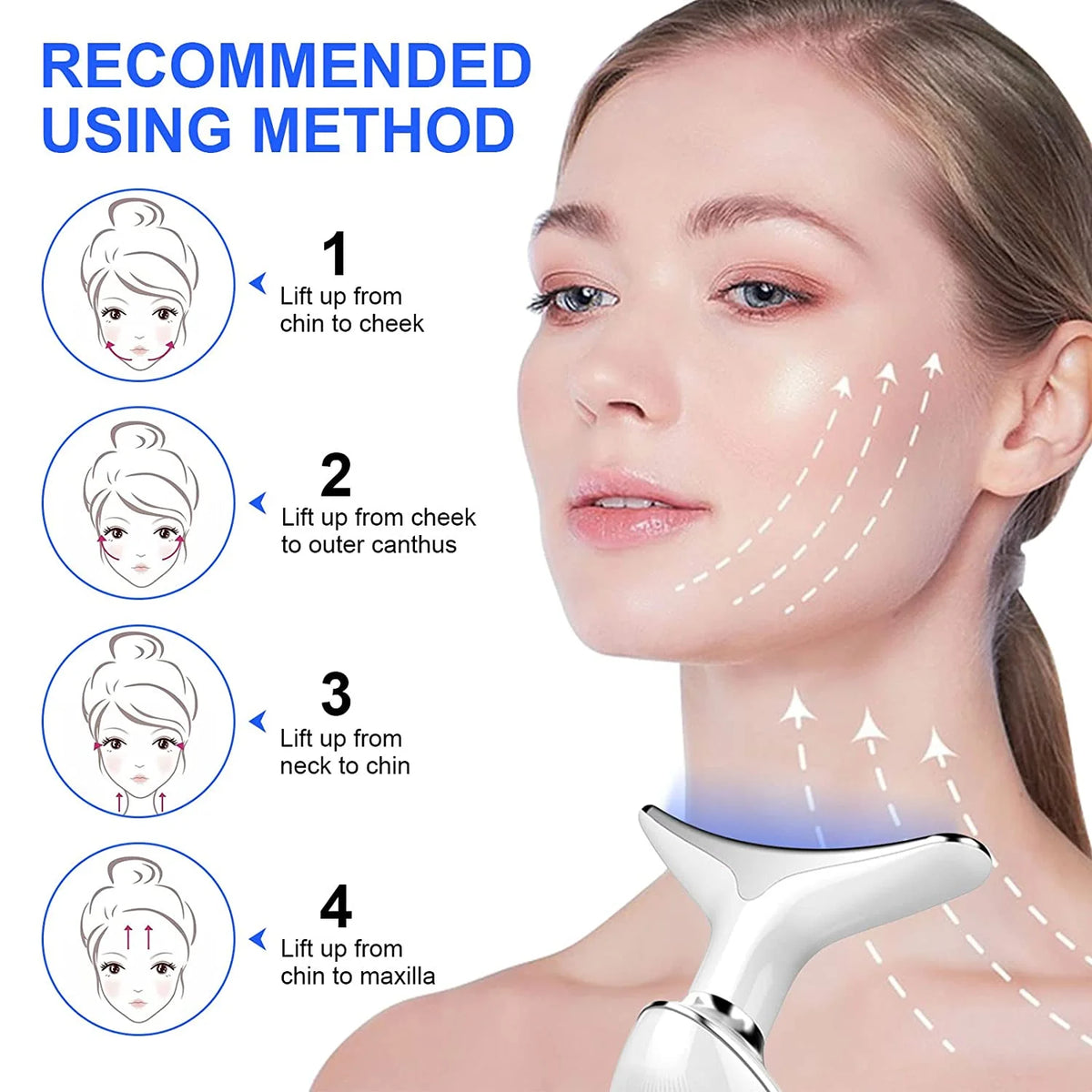 Firming Removal Device for Neck Face, Facial and Neck Massage Kit, Double Chin Reducer Vibration Massager for Skin Care,Improve, Firm, and Smooth, White