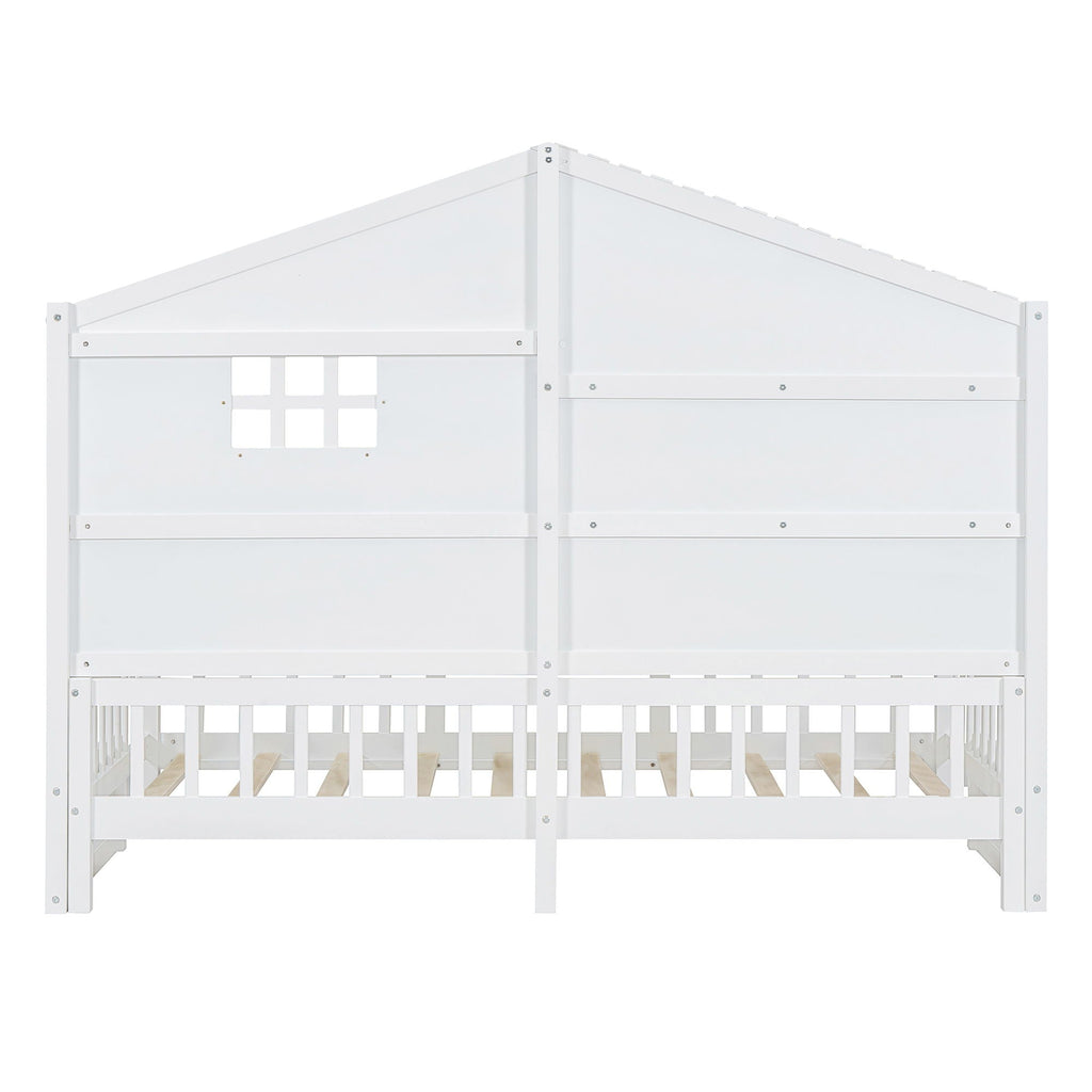 House Bed With Shelves, Window And Sparkling Light Strip On The Roof