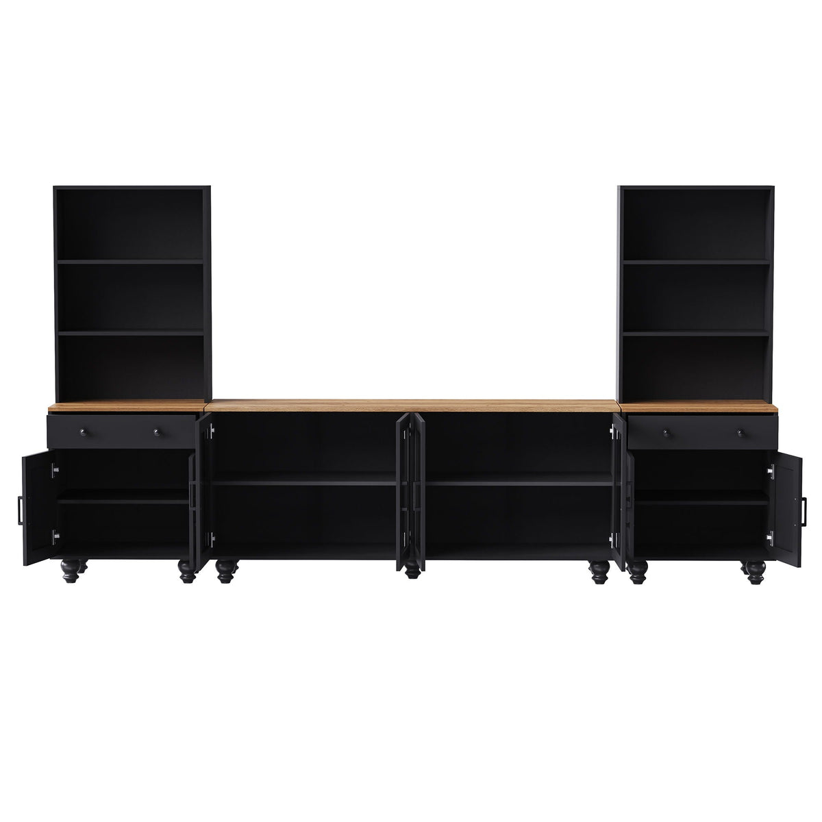 Farmhouse TV Stand With Solid Wood Gourd Shaped Legs For TVs Up To 70"