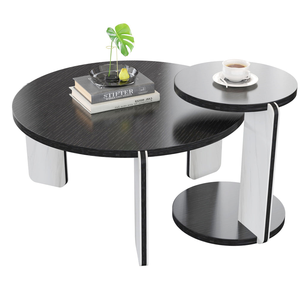 Round Coffee & End Table Set - Black