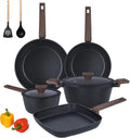 9Pcs Pots and Pans Set Nonstick,Induction Cookware Set Kitchen Cooking Sets,Healthy Non-Toxic Pots and Pan Set,Non Stick with Grill Pan& Stay-Cool Handles (PFOS, PFOA Free),Black