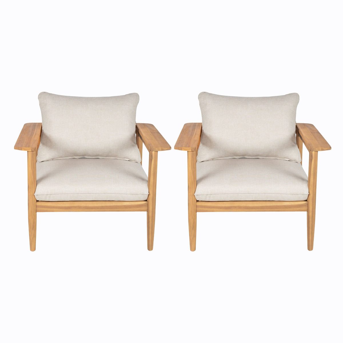Terassi Outdoor Lounge Chair Set of 2 with Cushions - Beige / Light Teak
