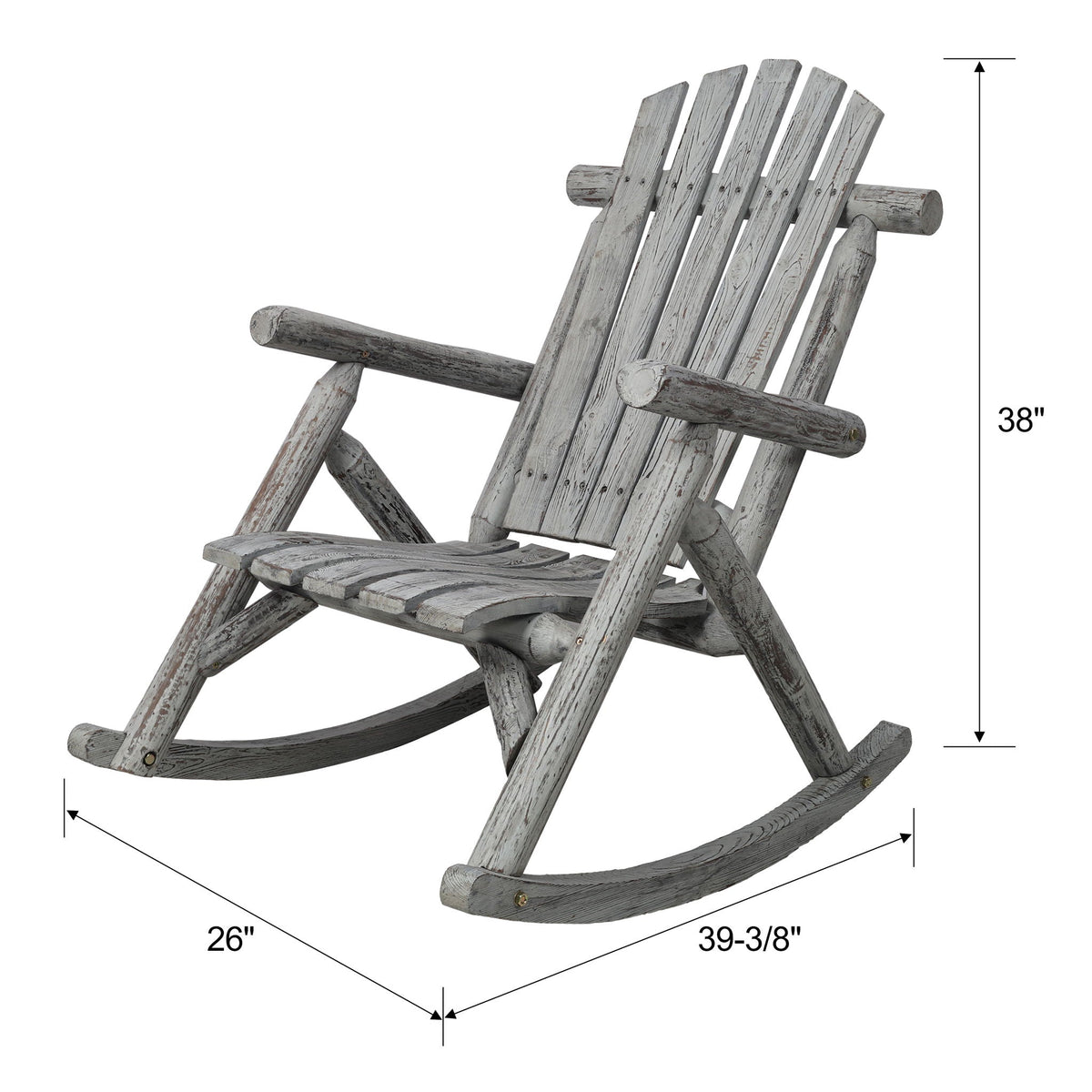 Durable Wooden Porch Rocker, Fir Log Rocking Chair