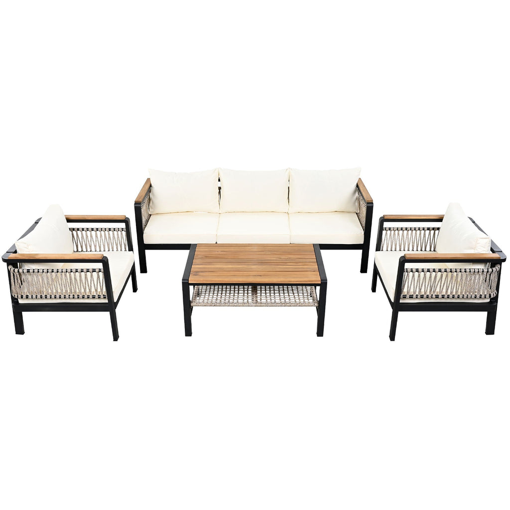 4 Pieces Outdoor Sectional Sofa Set 5 Person Patio Seating Group Outdoor Conversation Set With Cushions And A Coffee Table For Patios
