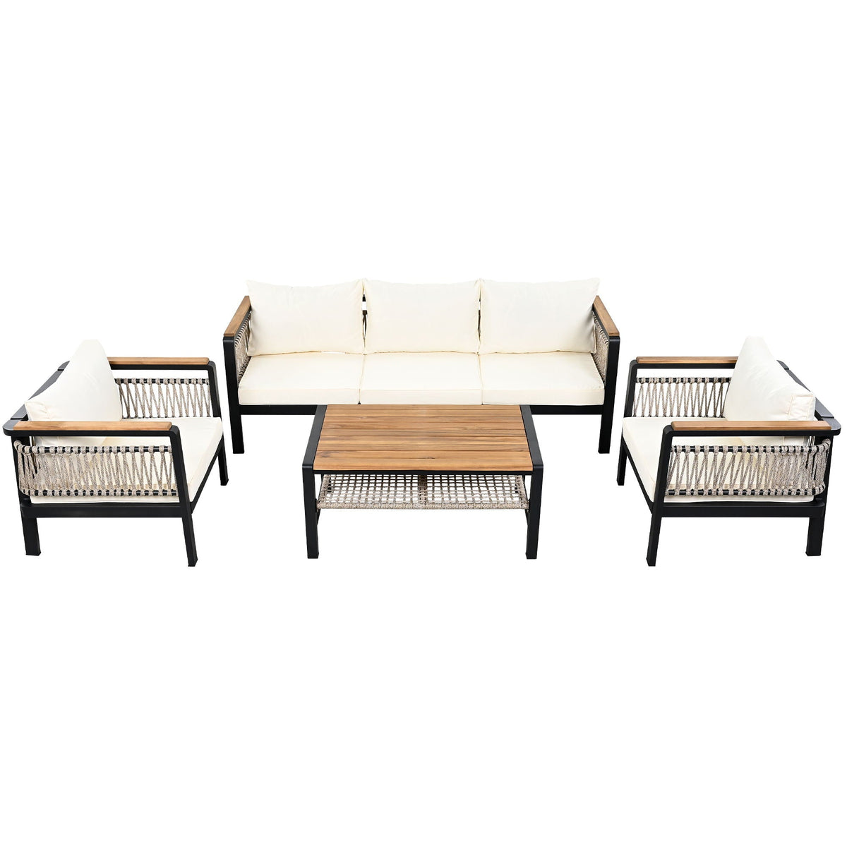 4 Pieces Outdoor Sectional Sofa Set 5 Person Patio Seating Group Outdoor Conversation Set With Cushions And A Coffee Table For Patios