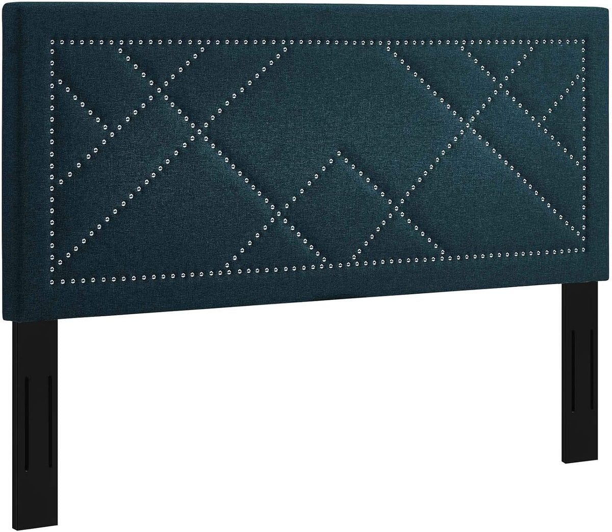 Reese Upholstered Nailhead Linen Fabric Full / Queen Headboard Size in Azure