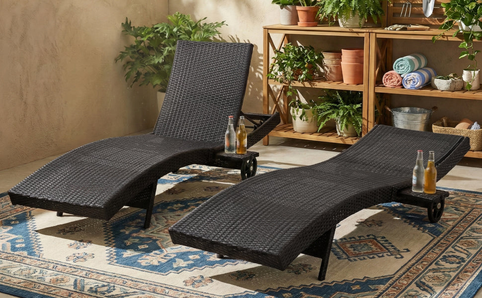 K&K 80'' Patio Wicker Chaise Lounge Chairs Set of 2