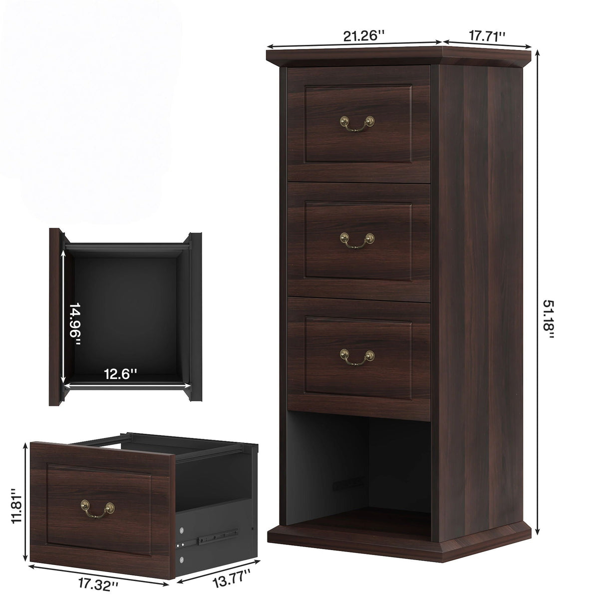 4 Drawer Vertical File Cabinet For A4 / Letter Files - Walnut