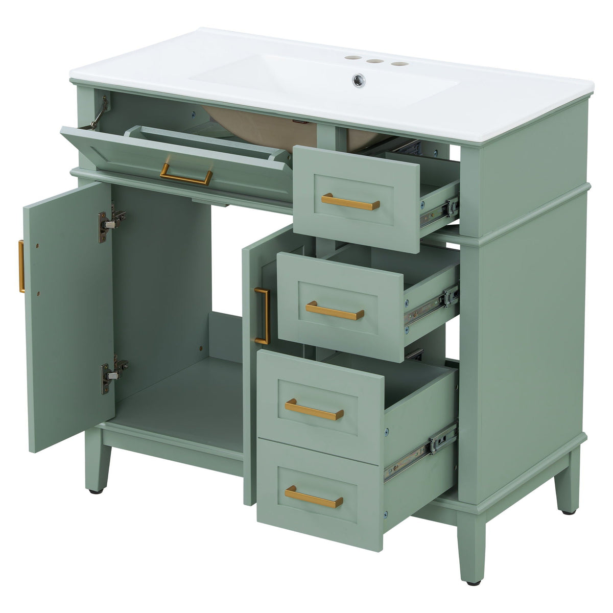 Bathroom Vanity With Sink, Soft Close Doors, 4 Storage Drawers