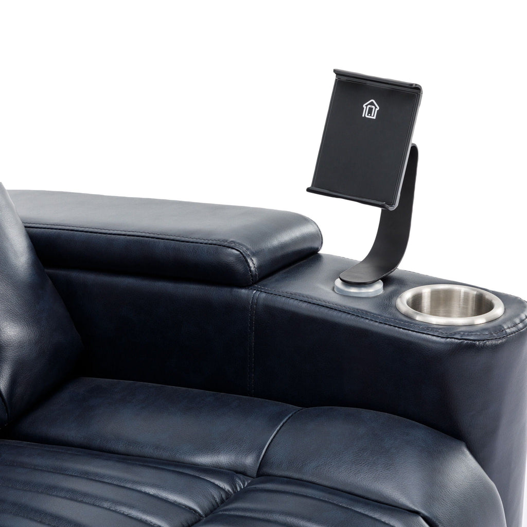 270° Power Swivel Recliner Home Theater Chair With Hidden Arm Storage, LED Light, Cup Holder, And Tray Table