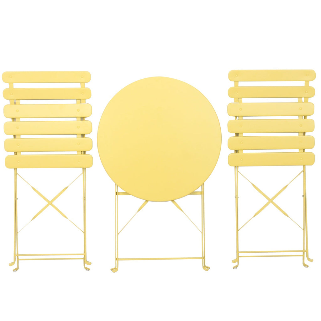 3 Pieces Patio Bistro Balcony Metal Chair Table Set - Yellow
