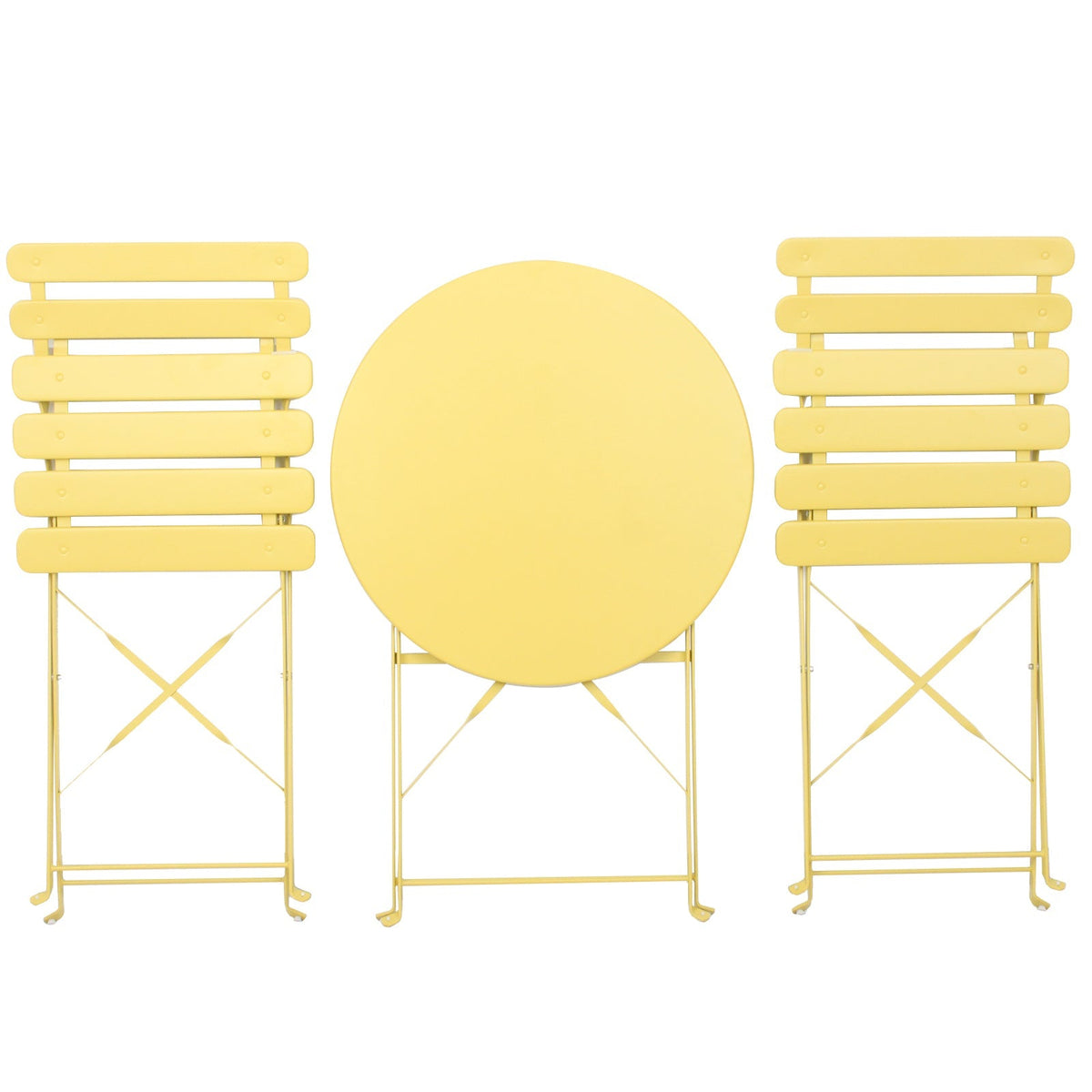 3 Pieces Patio Bistro Balcony Metal Chair Table Set - Yellow