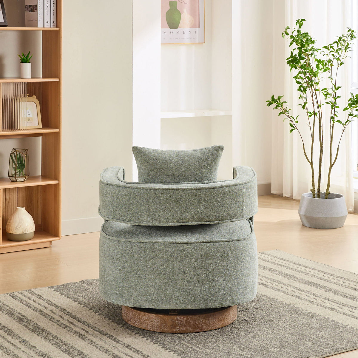 Swivel Accent Open Back Barrel Chair With Weathered Base