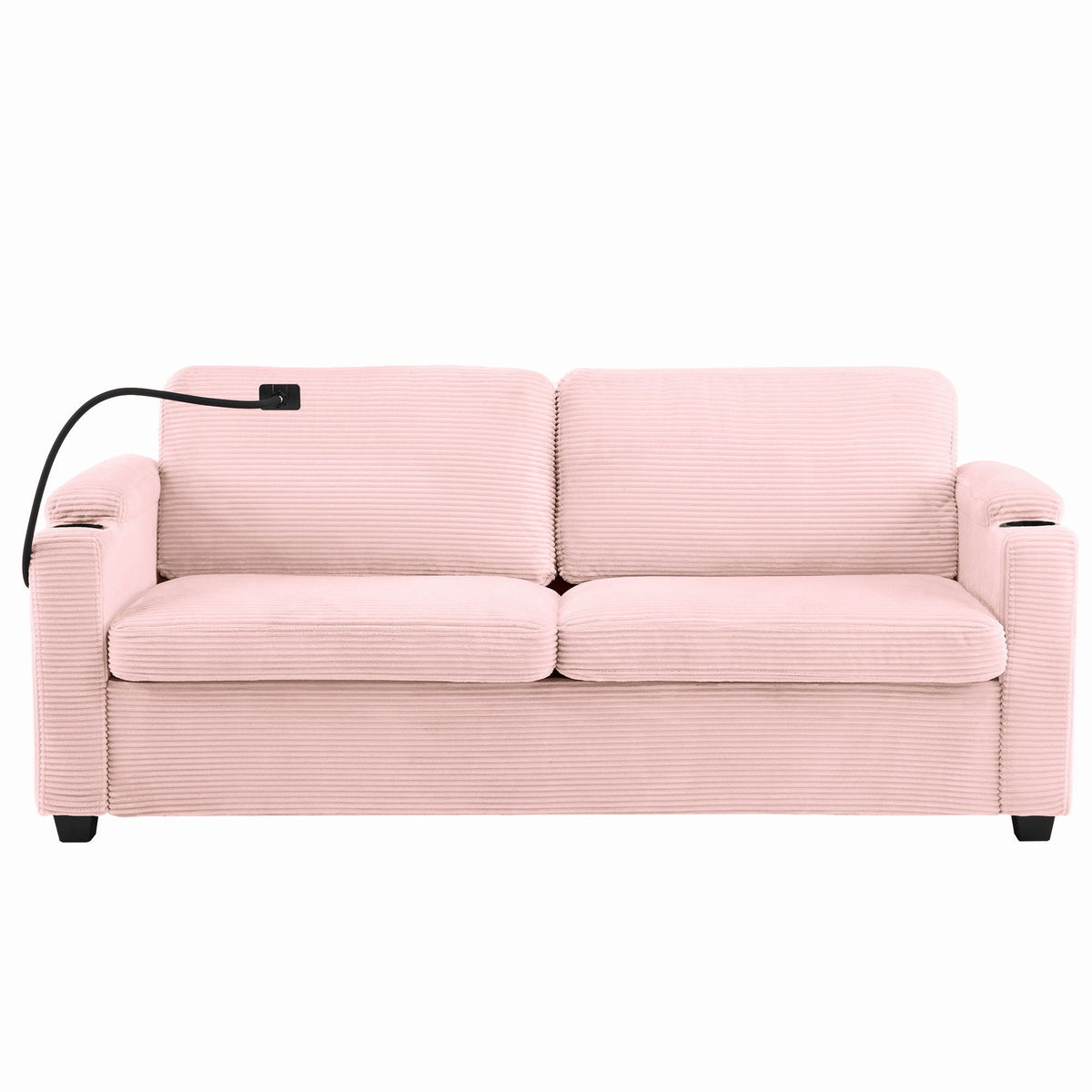Sleeper Sofa Loveseat Sofa With Full Size Mattress, 2 USB Ports, 2 Cup Holders, 2 Side Pockets And Phone Holder