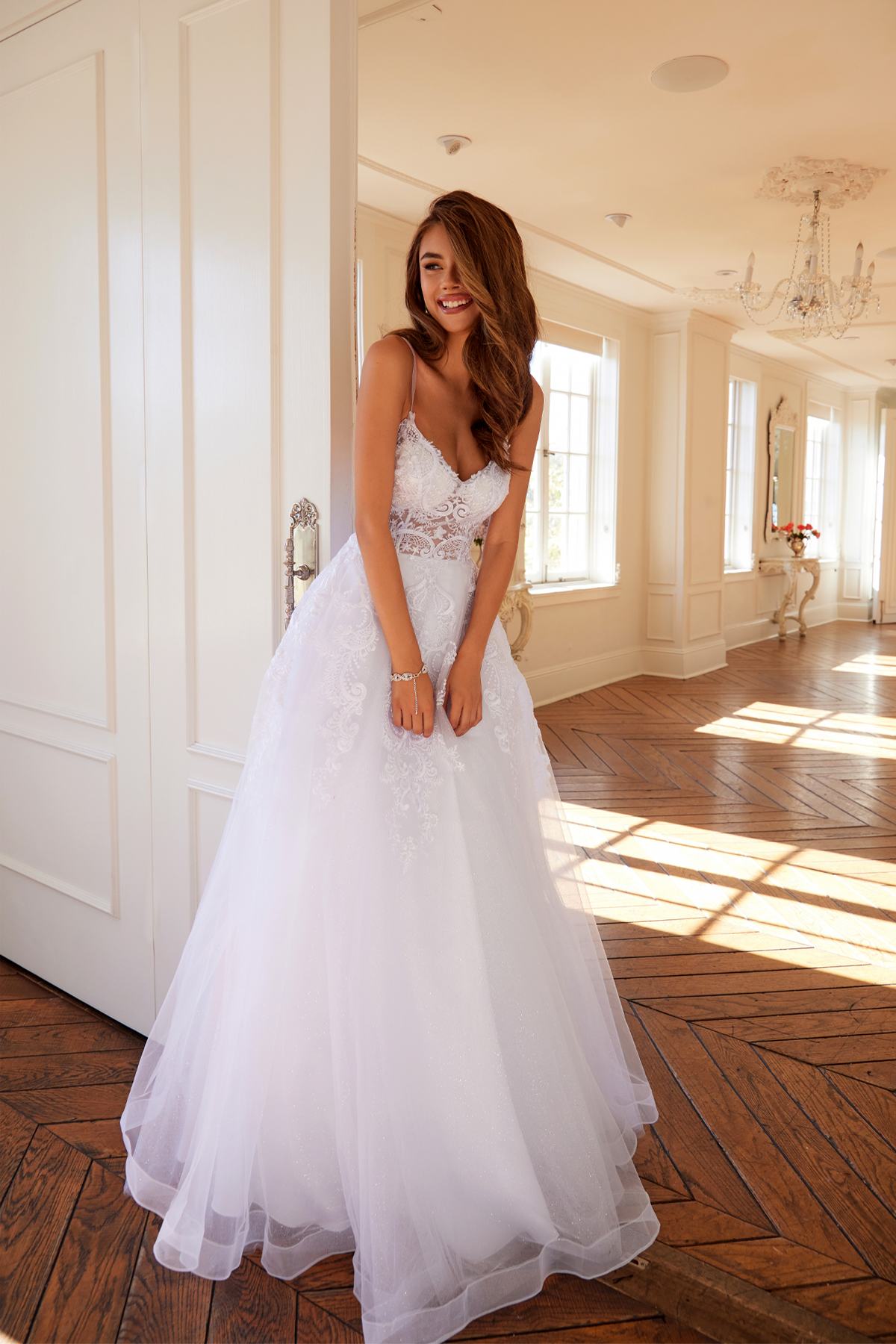 Juliet JT2482SW Floor Length A-Line Lace/Tulle Wedding Ball Gown