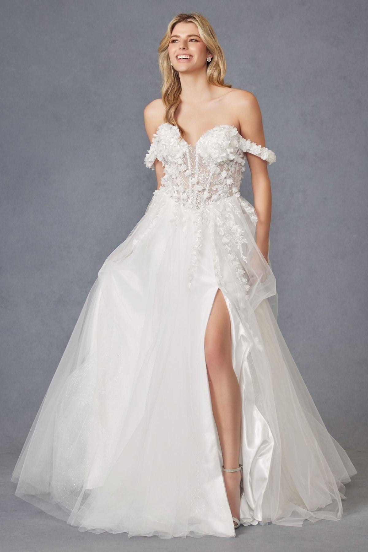 Juliet JT2483KW Dress Off Shoulder 3D Floral Ball Gown