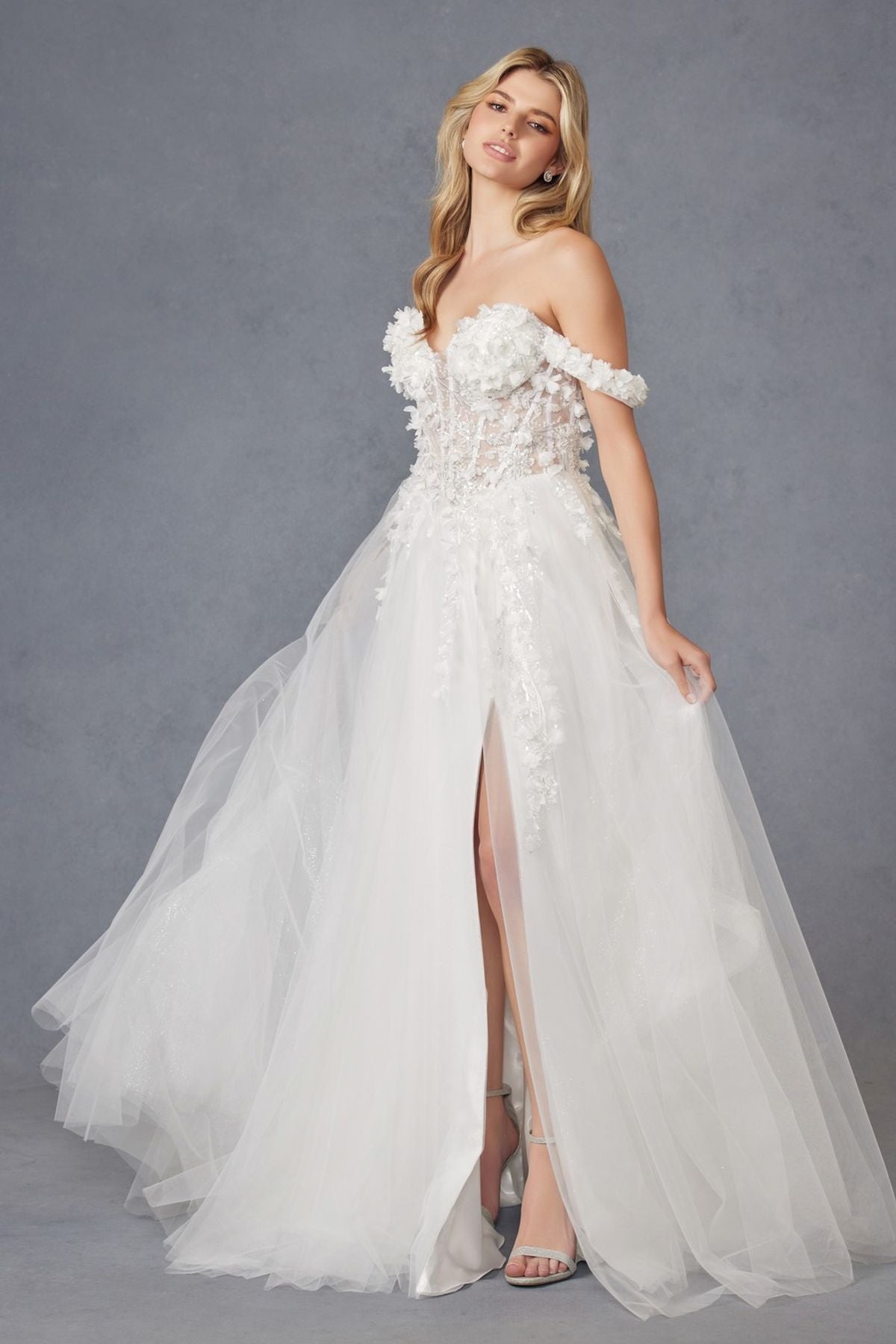 Juliet JT2483KW Dress Off Shoulder 3D Floral Ball Gown