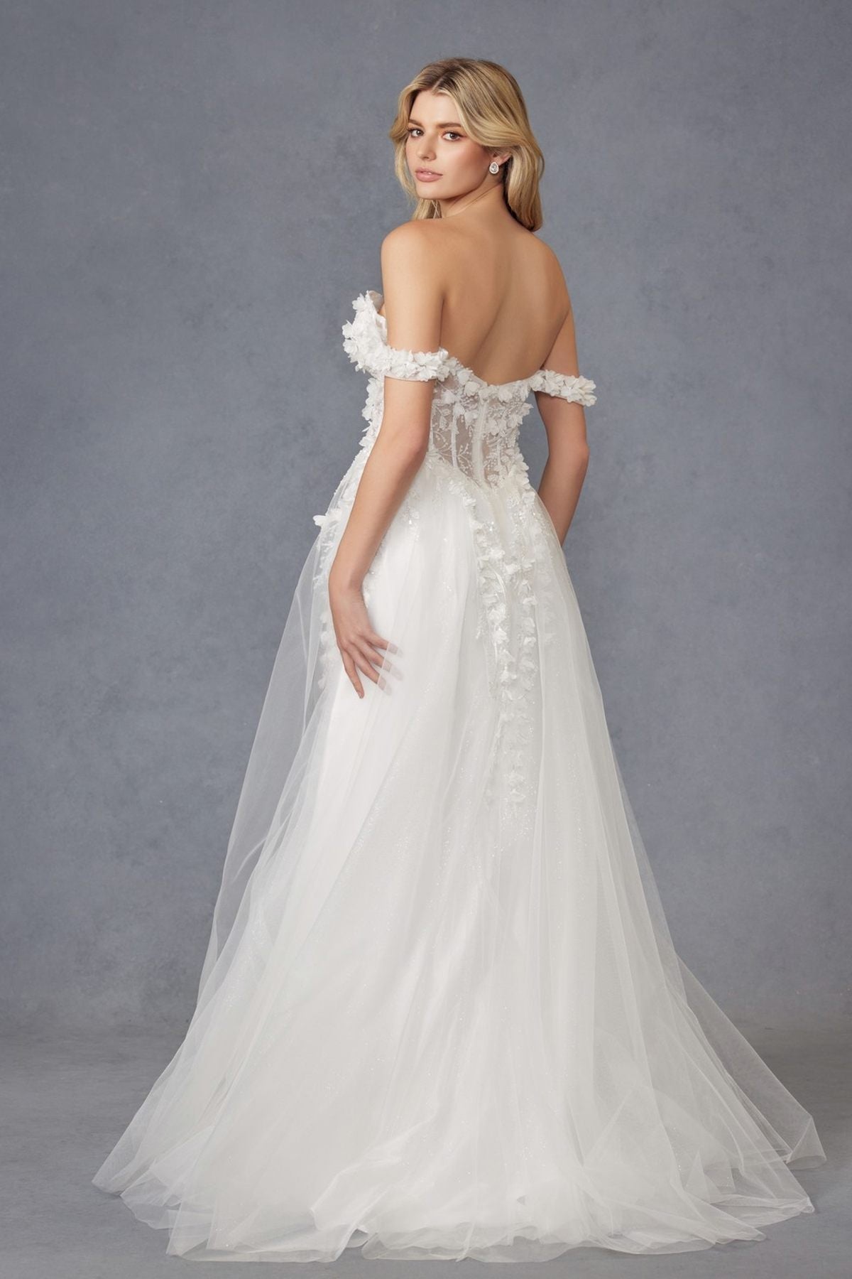 Juliet JT2483KW Dress Off Shoulder 3D Floral Ball Gown