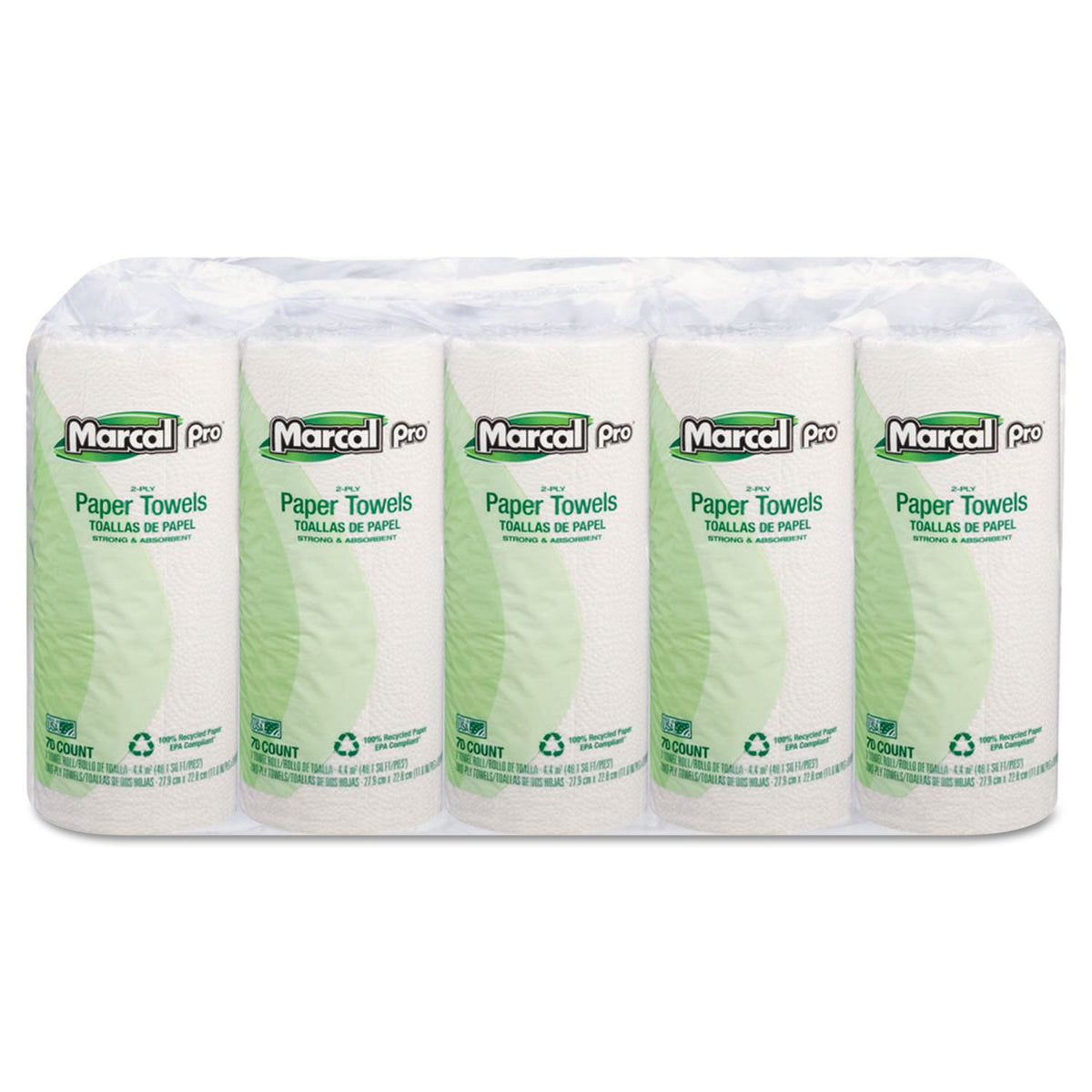 Marcal PRO 100% Premium Recycled Perforated Kitchen Roll Towels, 2-Ply, 11 x 9, White, 70/Roll, 15 Rolls/Carton