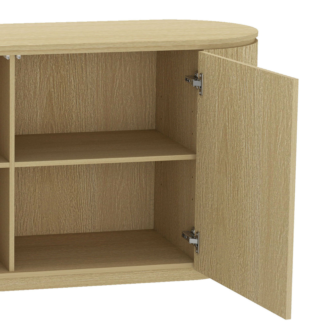 Olivia - Sideboard With 4 Adjustable Shelves With Handle Free Doors And Rounded Edges - Oak