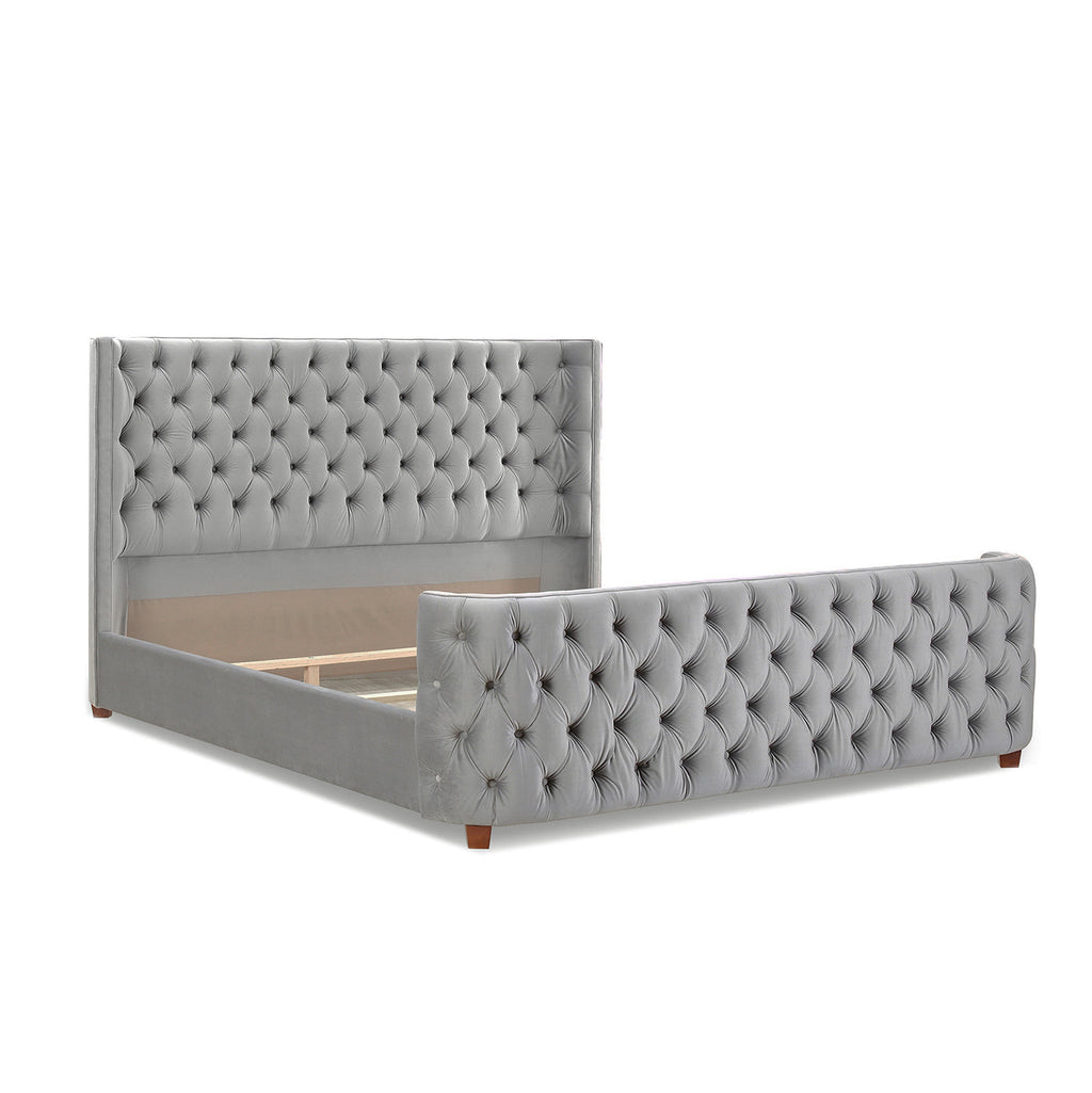 Brooklyn King Tufted Panel Bed Headboard and Footboard Set, Opal Grey Velvet