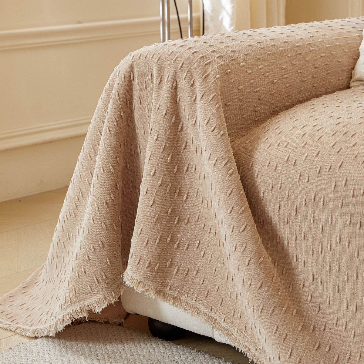 Textured Throw Blanket with 3D Dobby Weave, Minimalist Furniture Protector for Couch