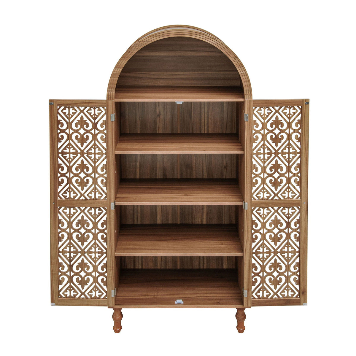 Tall Kitchen Pantry Cabinet With Hollow Carved Doors Adjustable Shelves Versatile Storage Cabinet For Kitchen - Walnut