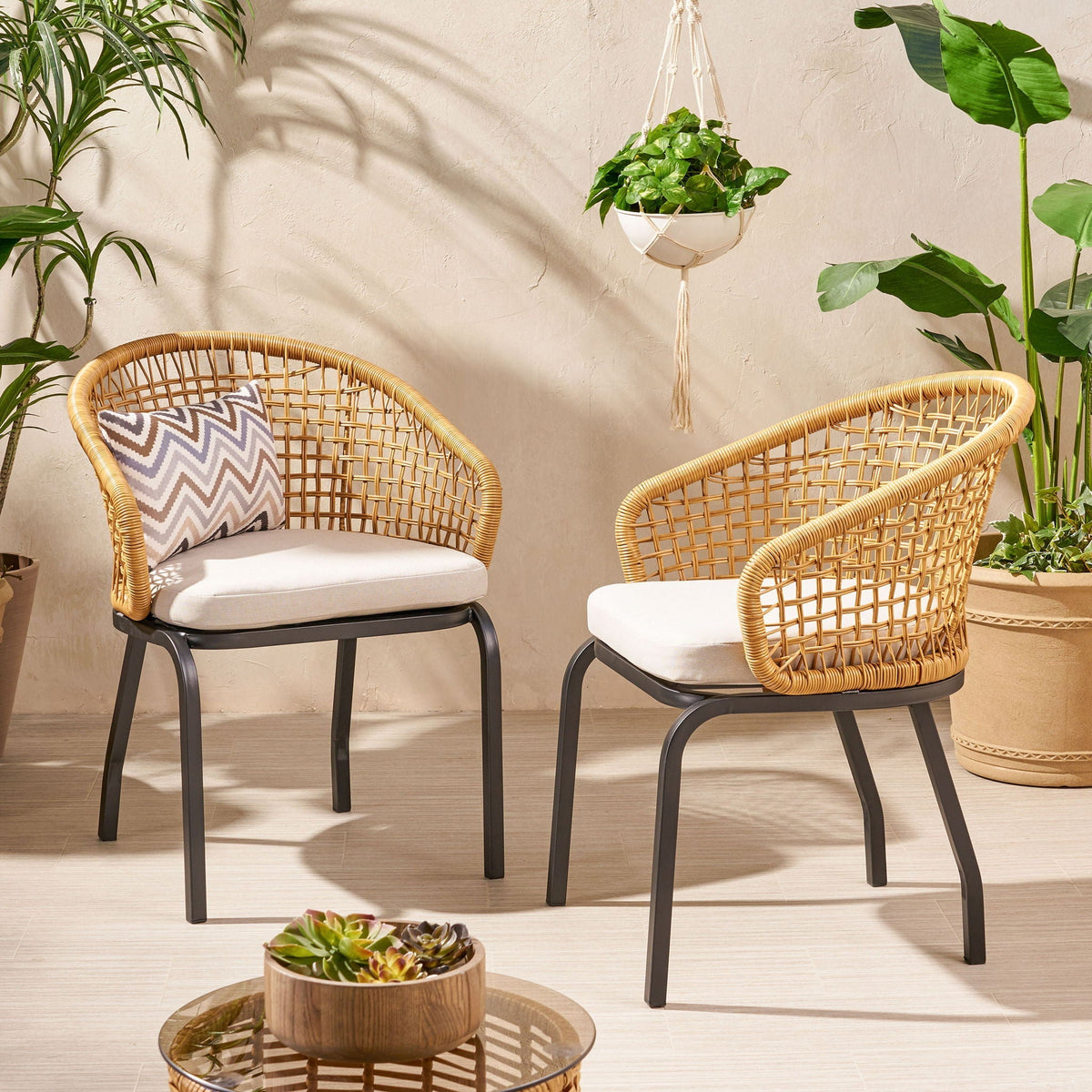 Outdoor Wicker Chair With Powder-Coated Iron Legs