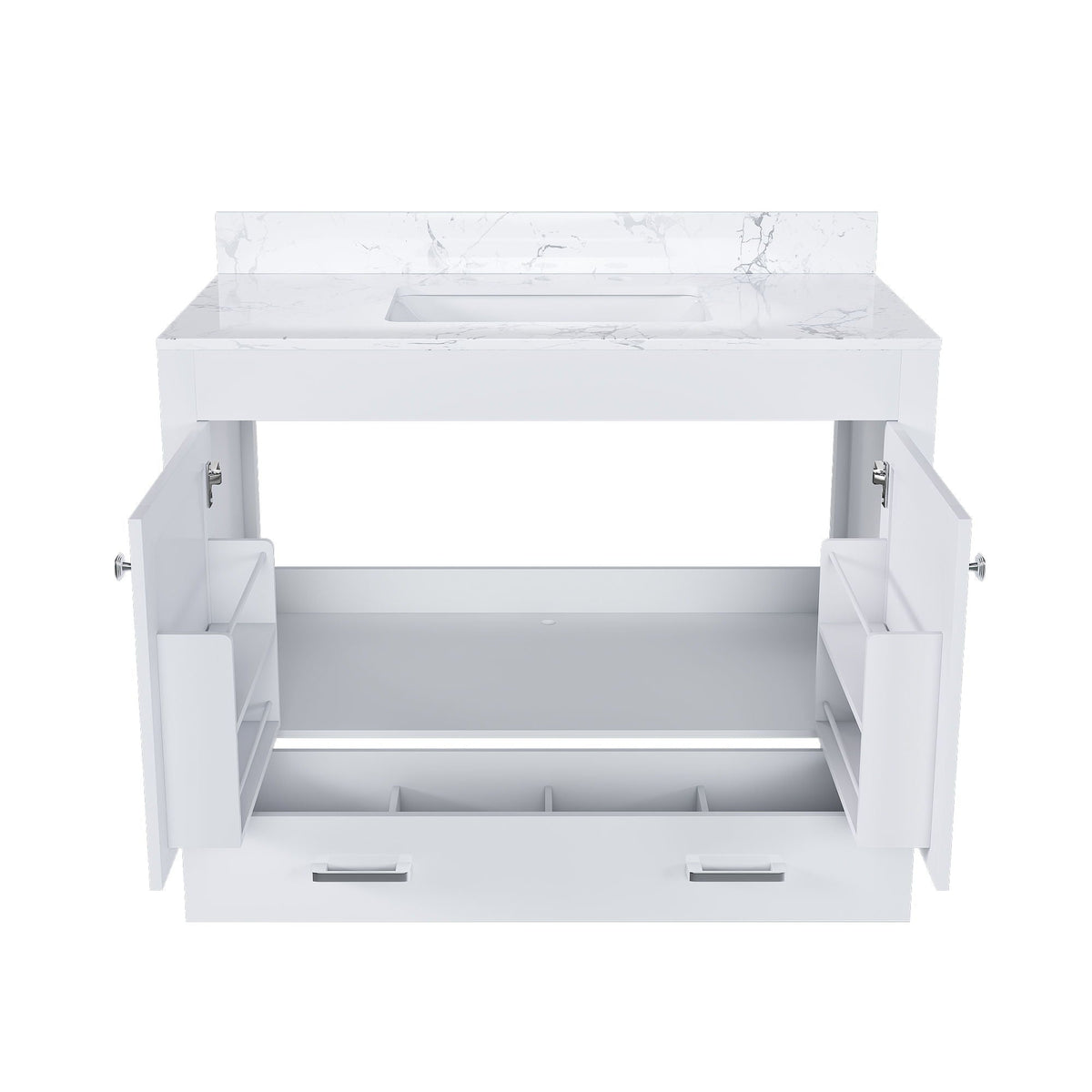 43" Bathroom Vanity With Artificial Marble Carrara Top Set, Multi Functional Bathroom Cabinet With Doors And Drawer - White