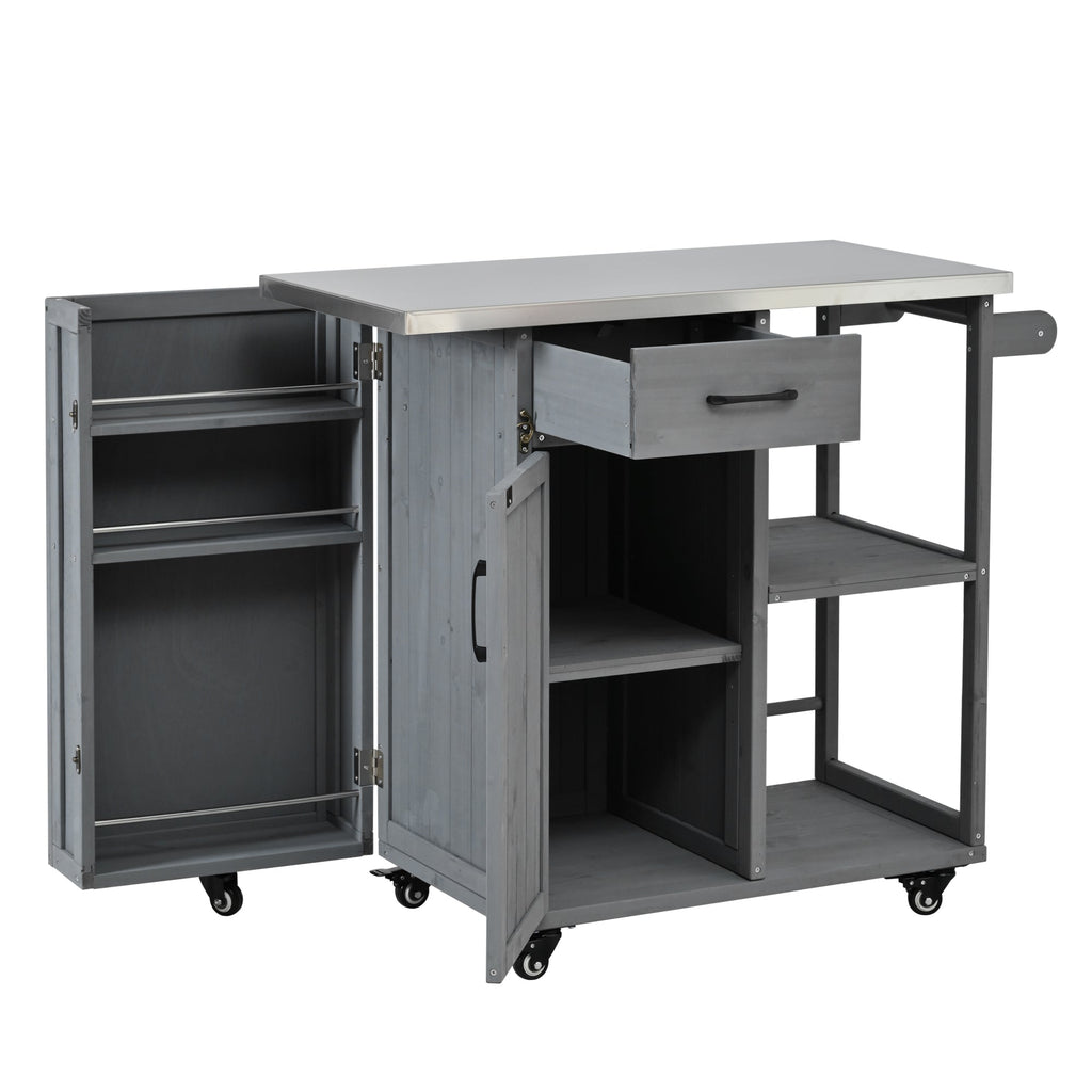 Outdoor Kitchen Island Fir Wood Prep Station with Stainless Steel Top