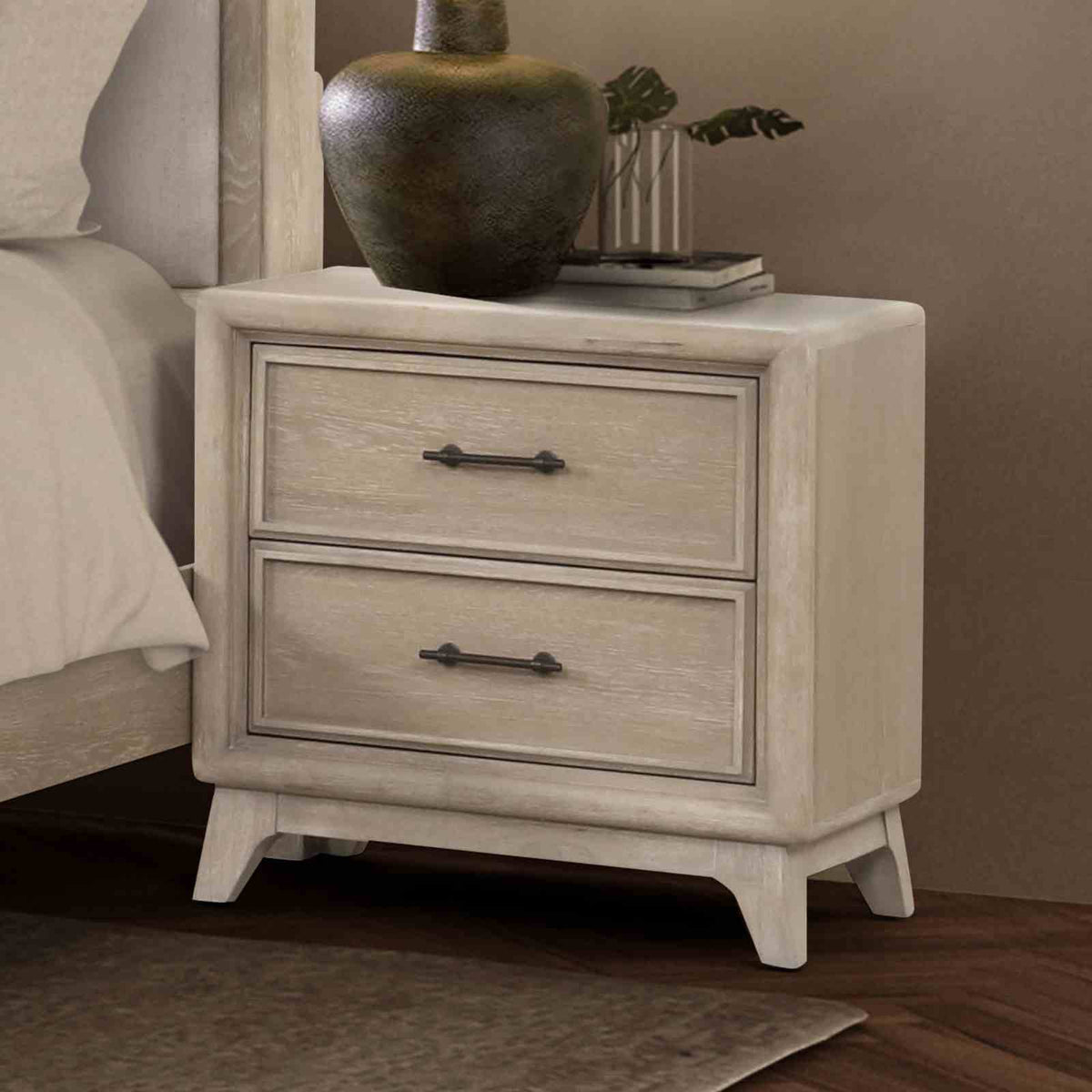 1 Piece Nightstand With Angled Feet, Dovetail Drawers, Bedroom Furniture - Oak