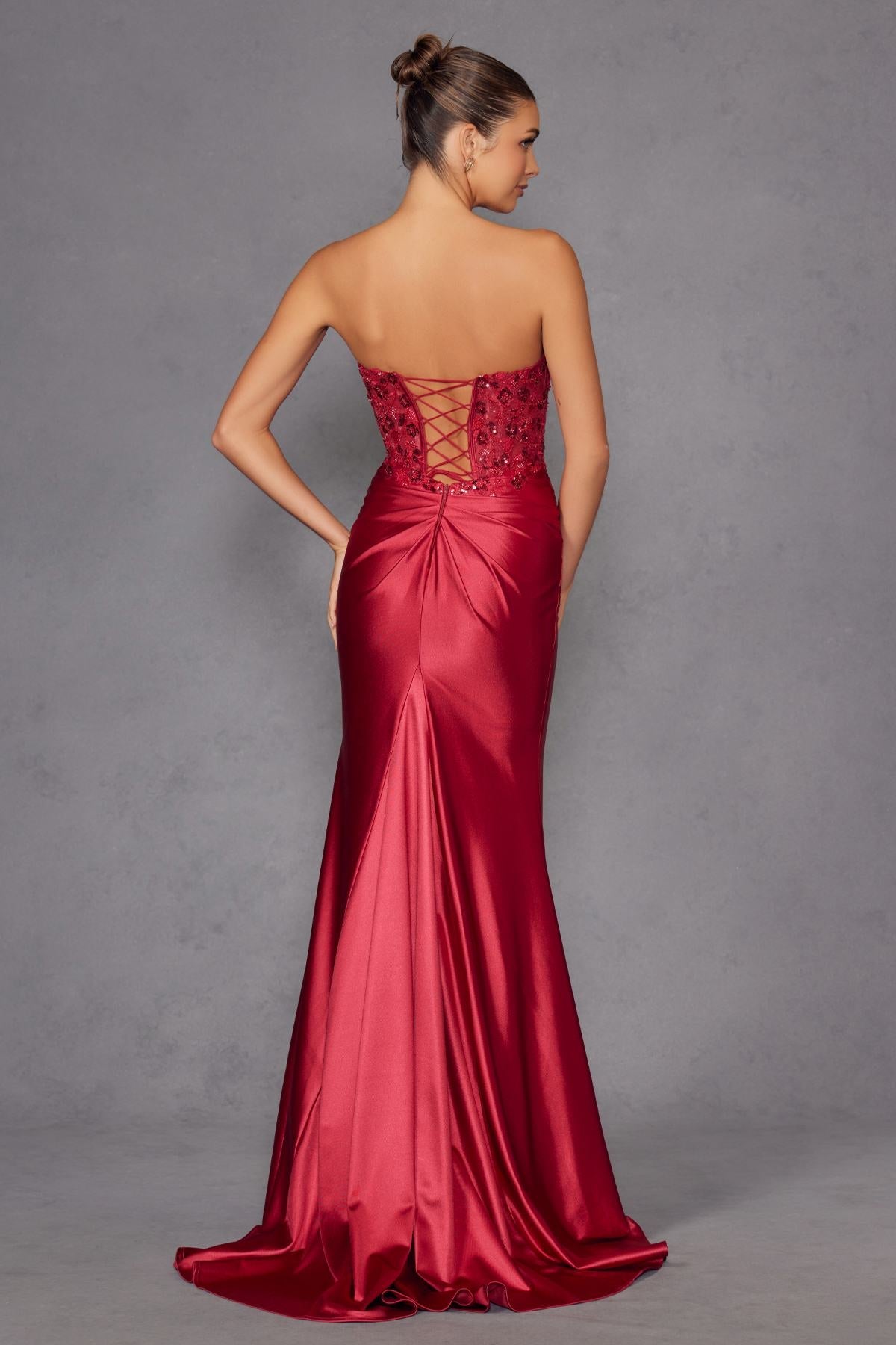 Juliet JT2534K Strapless Sweetheart Boned Corset Satin Prom Gown