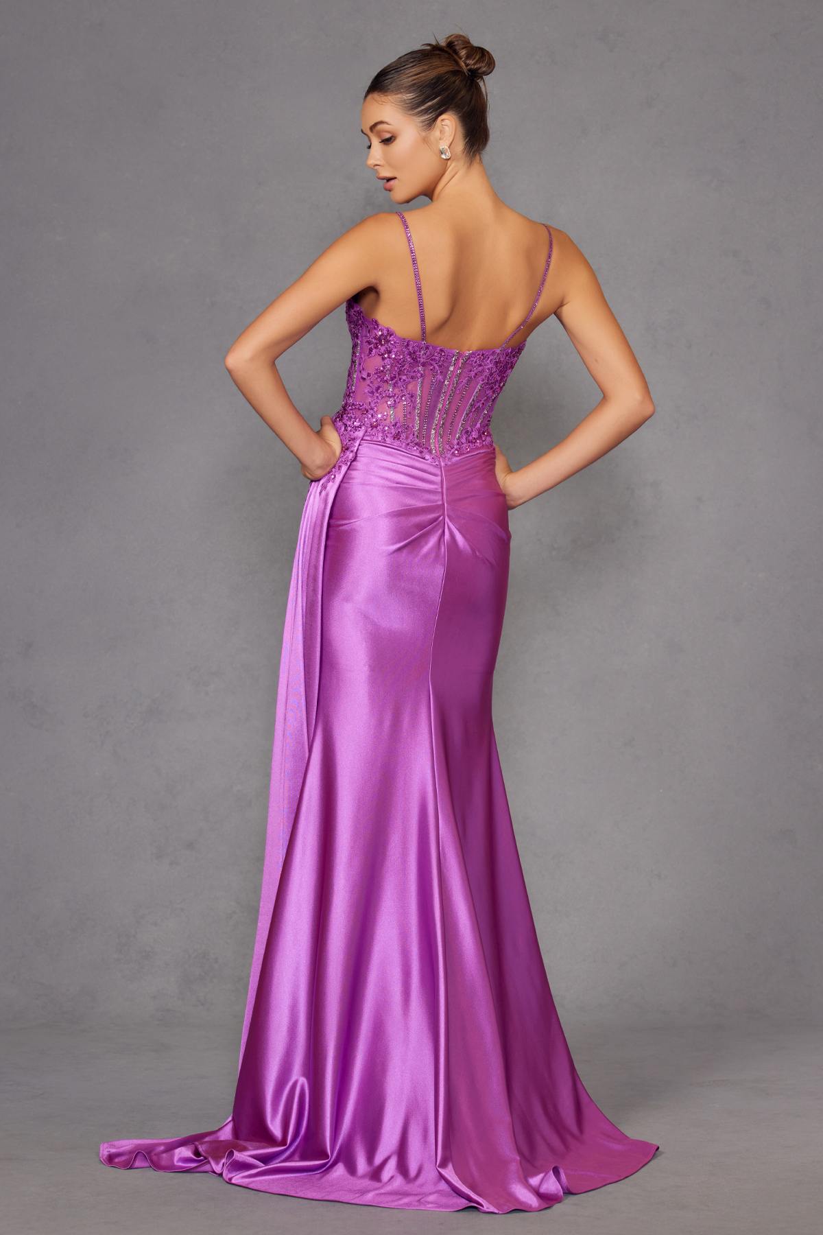 Juliet JT2535K Long Fitted Boned Corset Sweetheart Neck Side Slit Gown