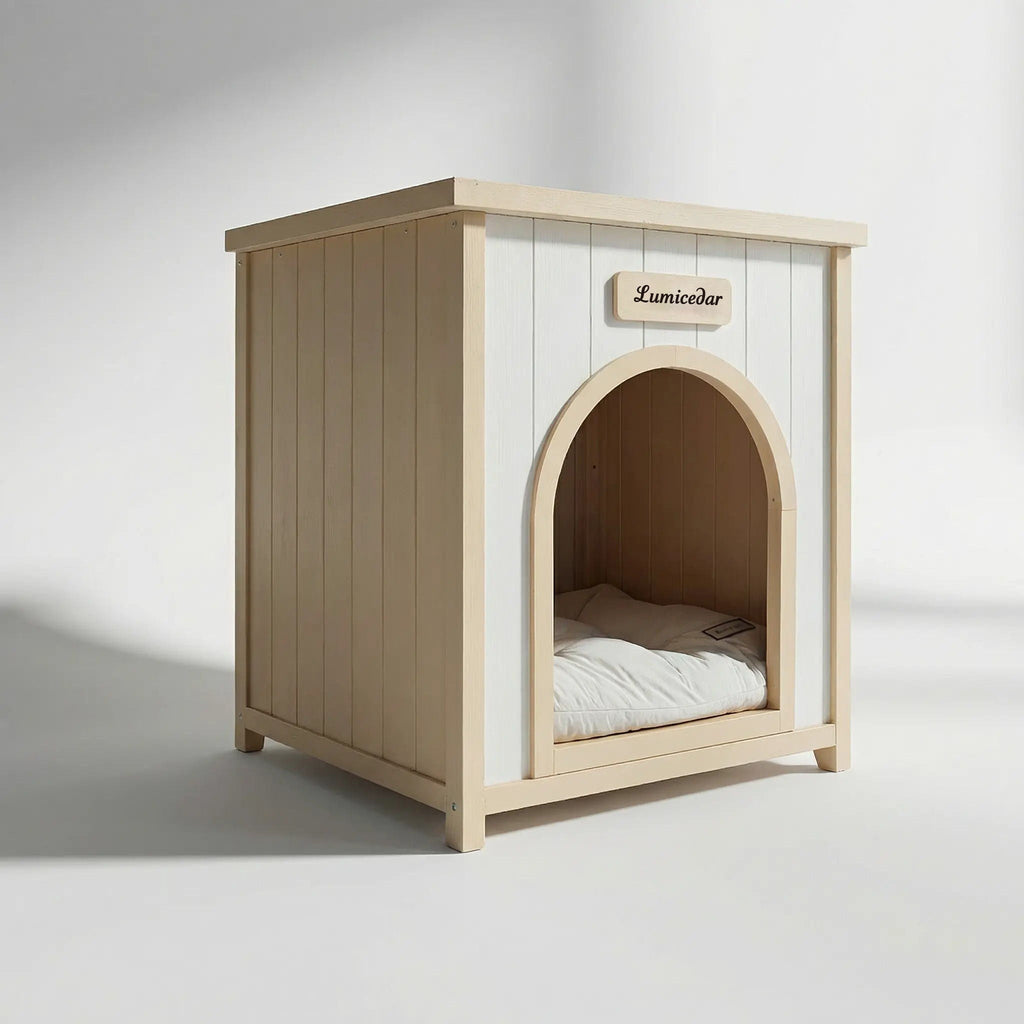 Indoor Dog House With Removable Cushion, Pet House For Cats & Small Dogs - Cream White / Light Yellow
