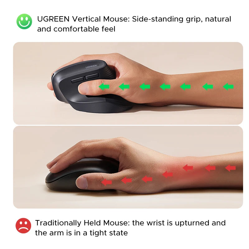 Bluetooth 2.4G Vertical Wireless Mouse Ergonomic 4000DPI 6 Mute Buttons for Macbook Tablet Laptops