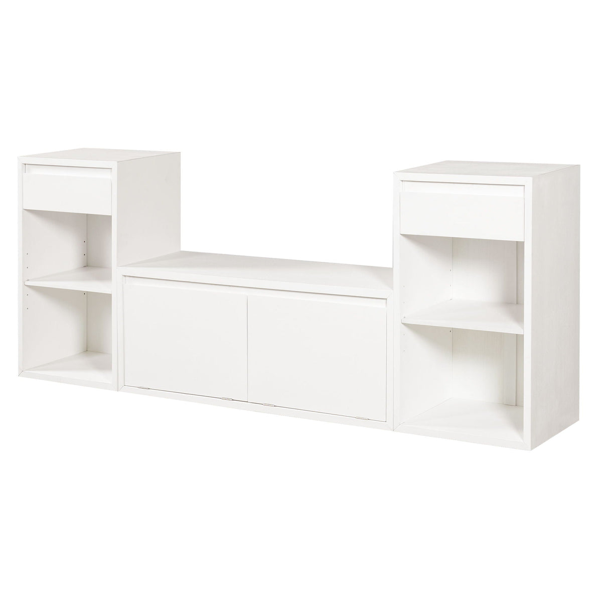 Entryway Storage Bench With Cushion, Drawers & Open Shelves