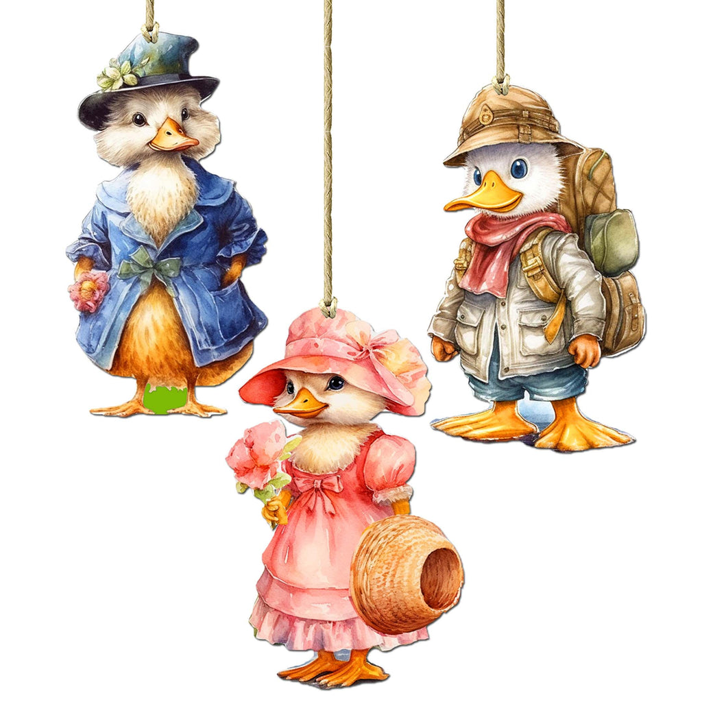 Easter Ducks Decorative Eco Wood Ornaments Set of 3 by G. Debrekht - Easter Decor - 8091043-S3
